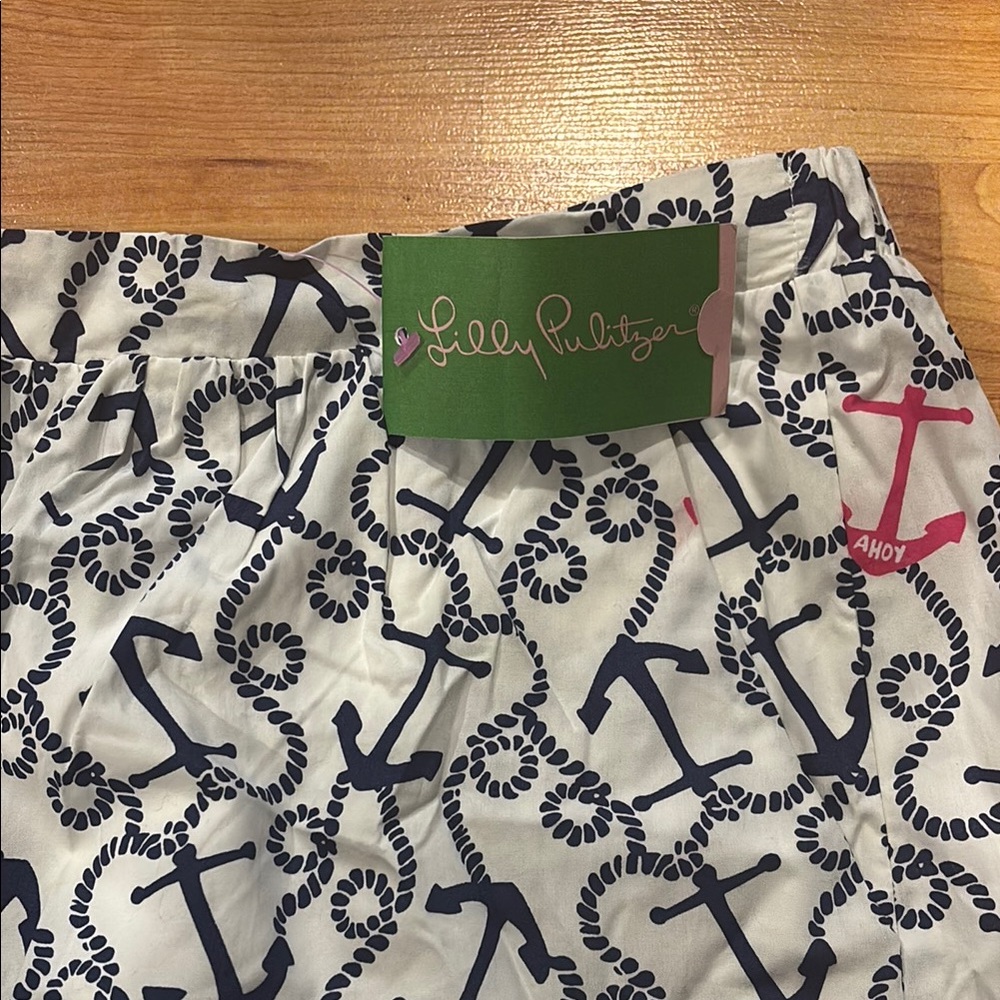 Lilly Pulitzer Navy and Pink Anchor Print Skirt - Picture 2 of 8